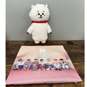 BT21 BTS RJ Standing Doll & BTS Pillow Case Set White Alpaca Plush Jin BT21 Doll